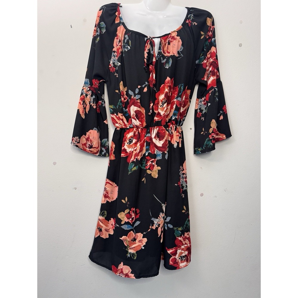 Le Lis Dress Floral Print Bell Sleeve Maxi Dress Women's Size Small Red